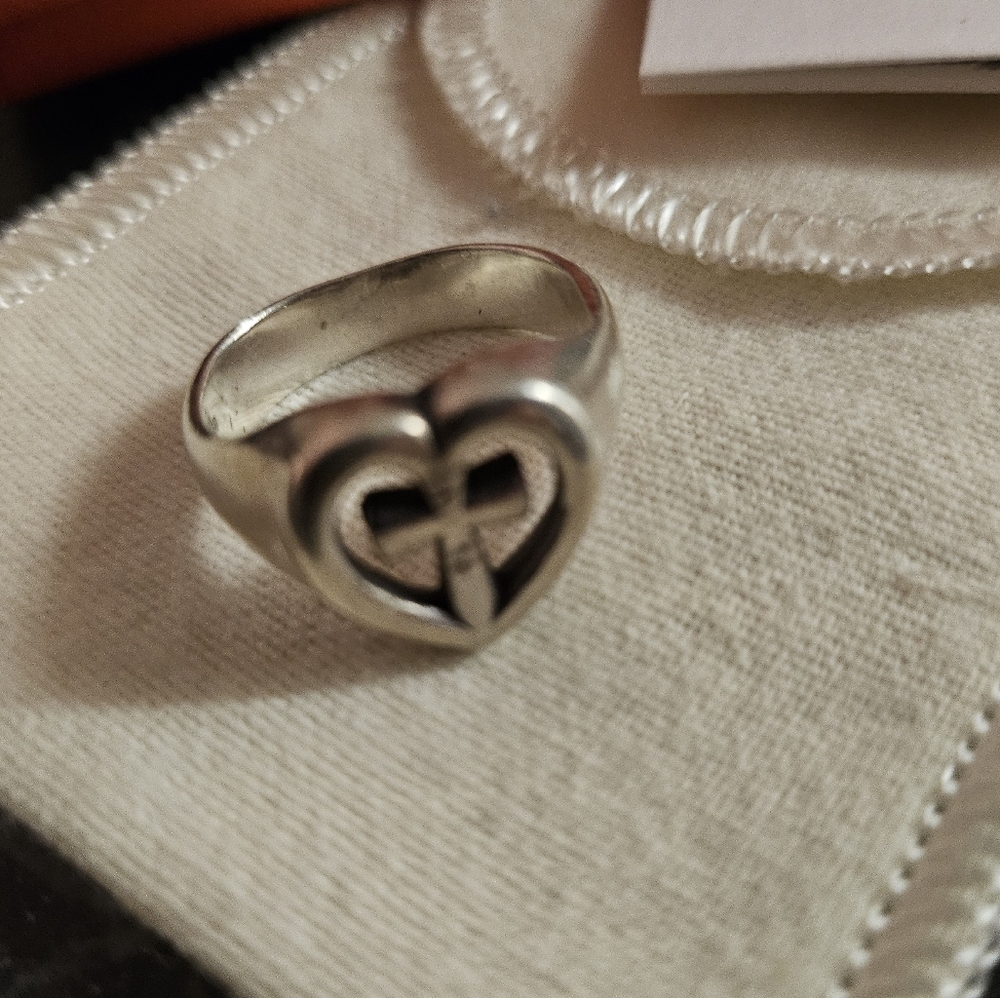 James Avery Silver Heart and Cross Ring